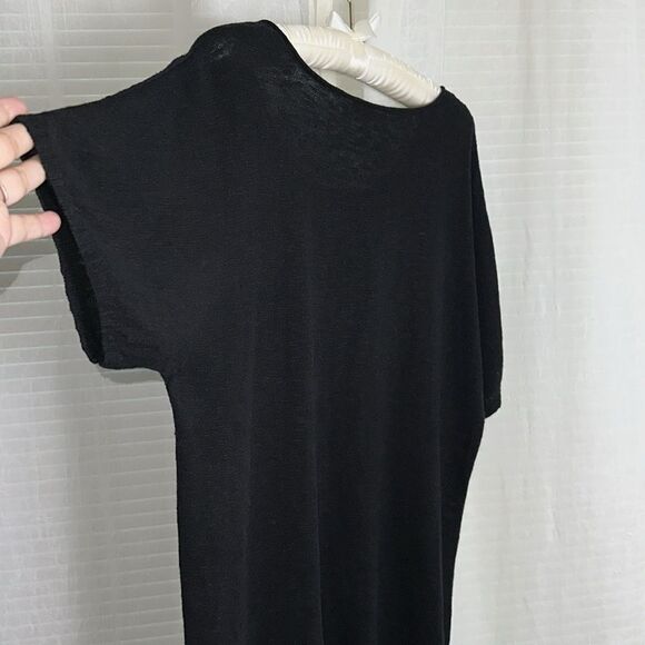 EILEEN FISHER M BLACK SHORT SLEEVE KNIT CREWNECK TOP - Picture 10 of 10